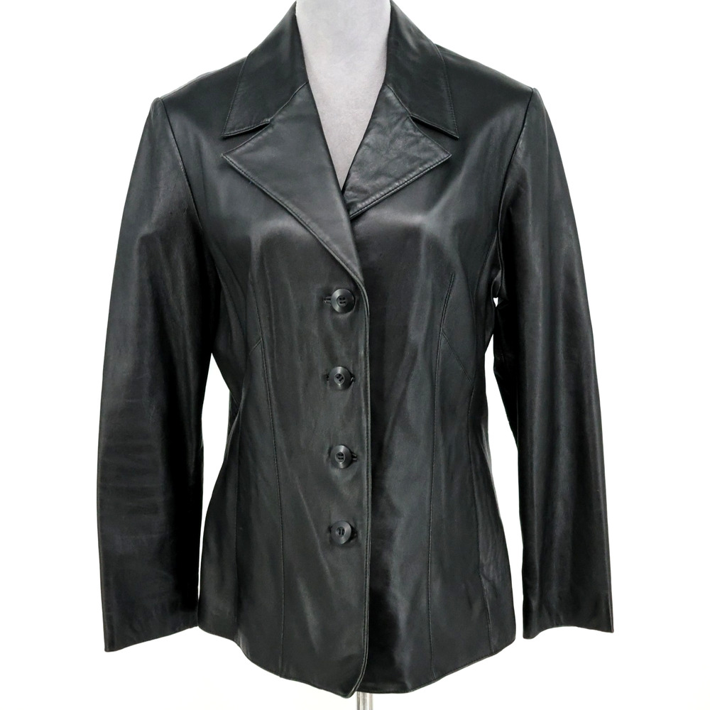 Wilsons Leather Maxima Jacket Womens Large Black Lined Coat Preppy Academia